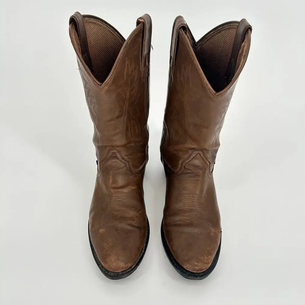 Justin Cowboy Boots Mens Size 13 EE Brown‎ Leather Mid Calf Western Made In USA